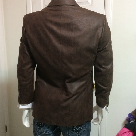 J. Ferrar brown faux leather blazer with sheen 38S - Picture 2 of 7